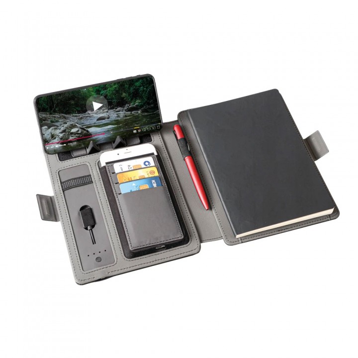 A5 Füme PU Deri 6500 mAh Powerbank Organizer Defter Seti